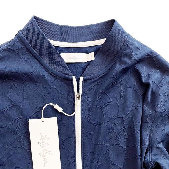 Lady Hagen Tranquil Texture Bomber Jacket Full Zip Navy Blue White S NWT - Picture 3 of 7